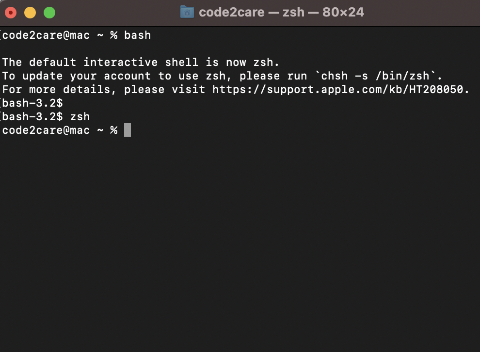 Move from Zsh to Bash Shell macOS Terminal Example
